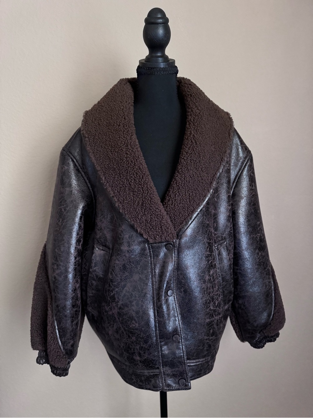 Blank NYC Dark Brown Faux Shearling Bomber Jacket